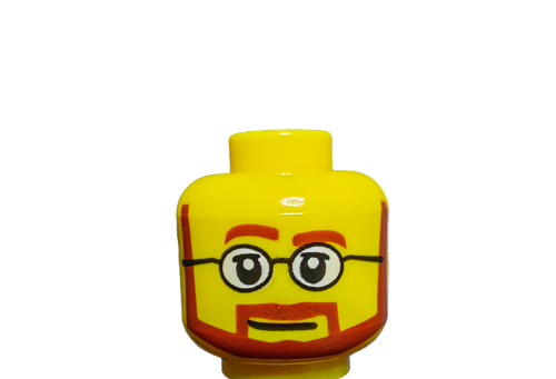 Close-up of the LEGO 4261301 Minifigure Head with glasses, a ginger/reddish beard, and eyebrows. The facial expression is neutral.