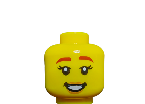 The LEGO 6316917 Minifigure Head, featuring dual-sided design with a female face and reddish brown eyebrows, is a great accessory to enhance your LEGO creations.