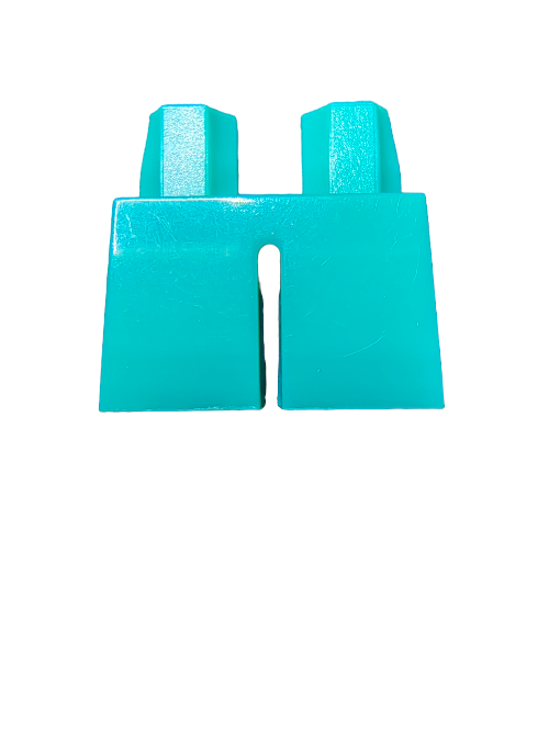 The LEGO 6322126 Minifigure Legs, Short Aqua (UB1062), is a plastic toy resembling Minifigure legs with two vertical rectangular shapes on top, set against a white background.