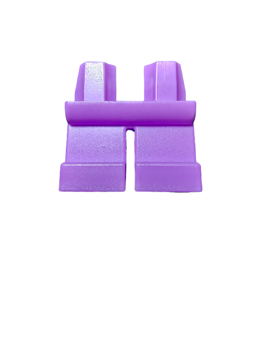 The LEGO 6029933 Short Minifigure Legs in Medium Lavender, identified as UB1058, rests perfectly on a white background.