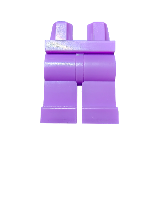 The LEGO 6167628 Minifigure Legs in purple (UB1059) showcases vibrant plastic brick legs isolated against a white backdrop. Ideal for minifigures, they include a top socket that seamlessly attaches to distinct character torsos.