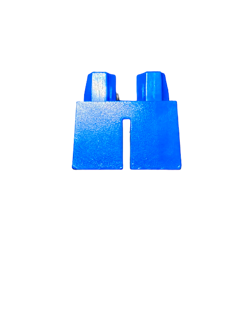 A close-up image of LEGO 4543857 Minifigure Legs, Short Blue - UB1055 on a plain white background. Perfect for minifigure customization, it features two leg sections and a central horizontal line typical of LEGO mini-figure pants.