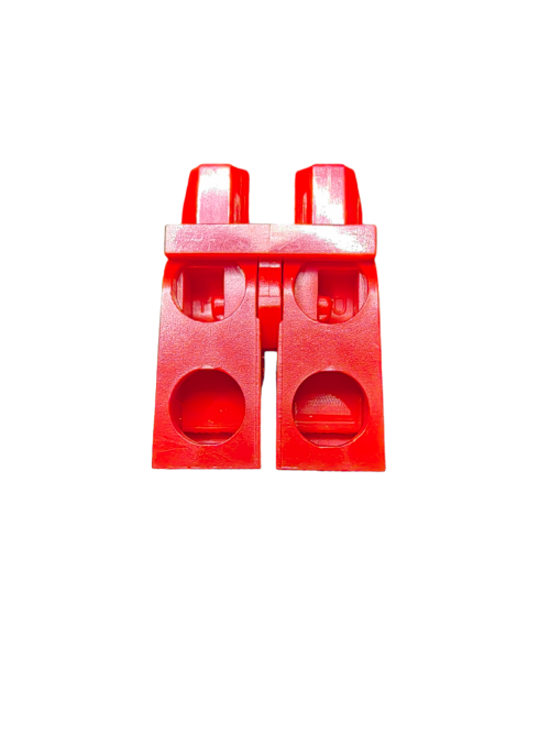 Close-up of LEGO 9342 Minifigure Legs, Red - UB1181, isolated on a white background.