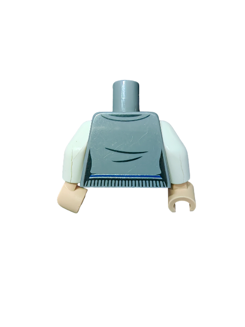 The LEGO Torso UB1452 features a trendy design with a gray zip sweater, white sleeves, and a shirt with tie. The arms are slightly bent and hands in neutral position, all set against a plain white background.