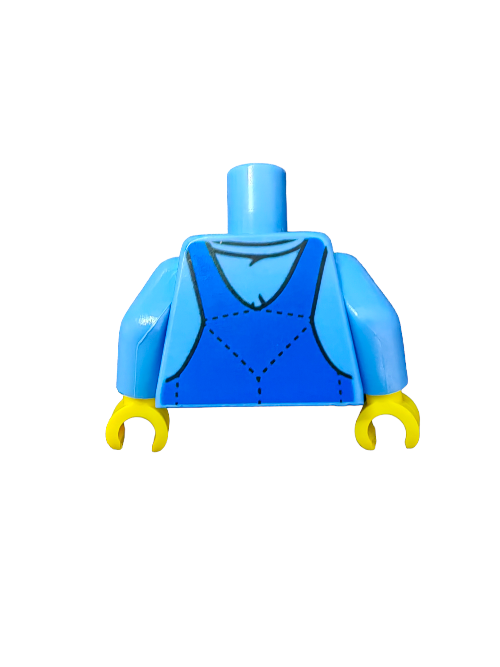 The LEGO 6283869 Torso features a vibrant blue design with detailed mechanic overalls and silver wrenches print, complemented by contrasting yellow hands. This headless and legless piece sparks creativity in every build, inviting imaginative play.