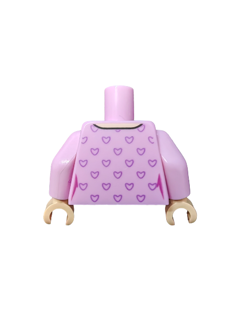The LEGO 6306690 Minifigure Torso, UB1090 edition, features a lavender heart pattern and a silver necklace, all set against a pristine white background.