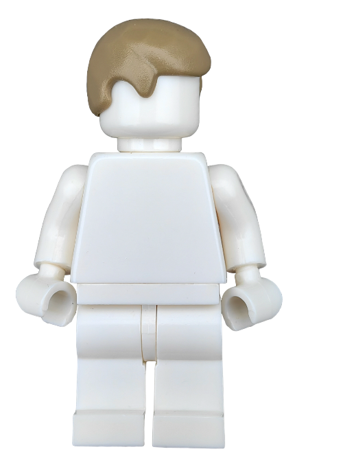 Part of the Minifigure collection, this LEGO figurine features a plain white body with a LEGO 4557944 Wig, Brown Hair Smooth - UB1275, standing upright on a pristine white background.