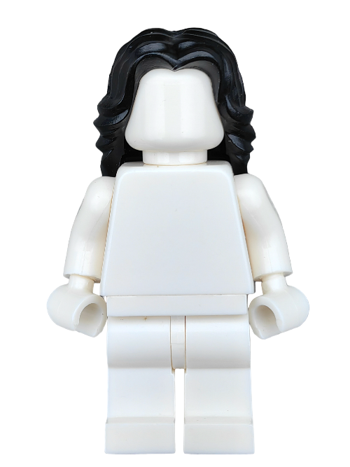 Minifigure Wig Black Hair Long and Wavy with Center Parting BrickBlocks