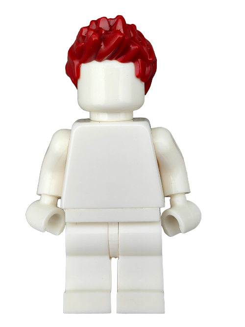 A LEGO 6375674 figure features deep red spikey hair on a white body without facial features, ready to enhance any minifigure collection, against a plain white background.