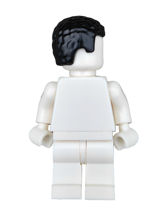A rear view of the Lego figure, devoid of facial or clothing details, showcases its versatility for customization. Pair it with the LEGO 6356861 Wig, Black Hair Coiled with Straight Sides - UB1191 to create your perfect minifigure design.