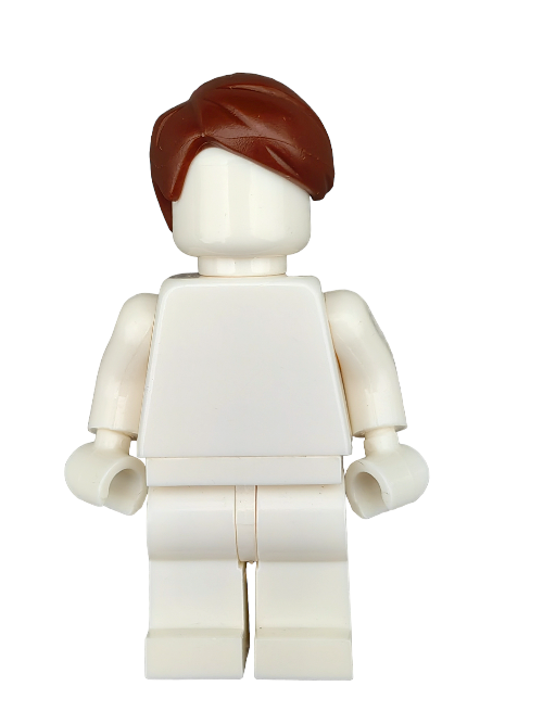 The LEGO 6400296 minifigure features a plain white body and short, side-combed brown hair (Wig UB1285), perfect for inspiring imaginative play and endless adventures.