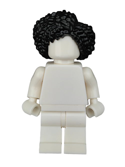 The UB1183 is a white LEGO minifigure with curly black hair against a plain background, lacking facial features or clothing details.