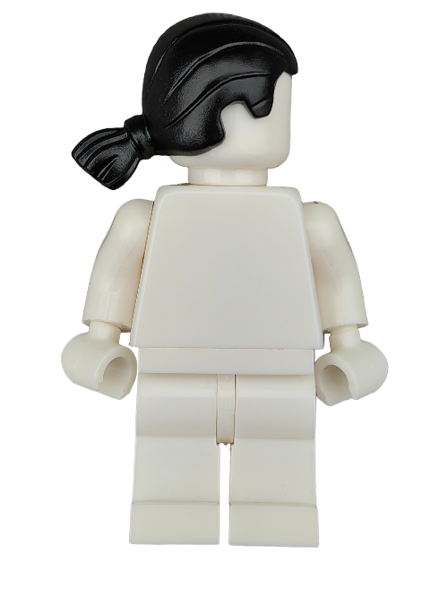 A LEGO minifigure with product code 6292569 stands facing the viewer. Featuring a sleek black wig in a low ponytail (UB1187), the figure is entirely white and featureless with no facial details.