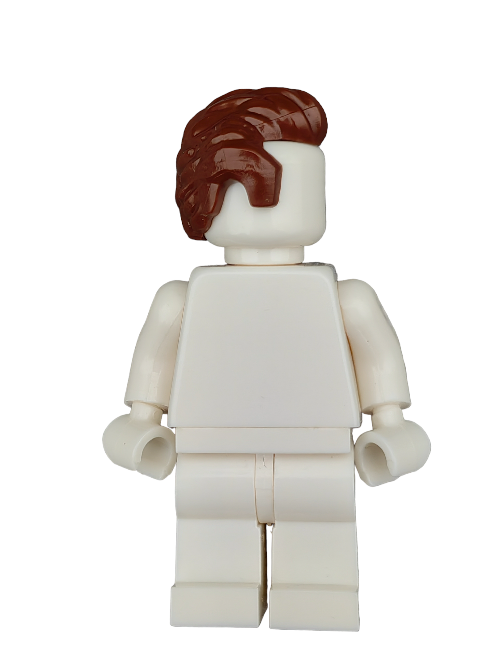 The LEGO 6123038 minifigure showcases a plain white body with the UB1210 brown hair wig, which is styled short swept back and includes sideburns for a classic look.