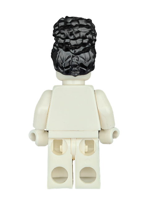 A LEGO 6269081 minifigure with a black, coiled high bun is shown from the back, revealing its cream-colored plastic body and the signature articulated arms and legs emblematic of LEGO designs.