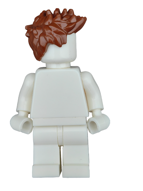 A LEGO Minifigure with the 6112609 Wig, Brown Spikey Hair faces away on a plain white background. The figure is white with no extra detailing or markings.