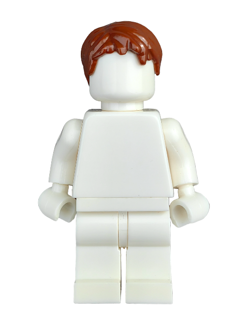 A minifigure from an exclusive collection features white body parts and a LEGO 622107 Wig, Reddy Brown Messy Short Hair - UB1225, displayed against a plain white background. The figure lacks facial features or clothing details.