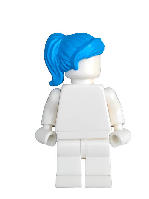 The LEGO 6194444 playset includes a figure with a white body and vibrant blue hair styled in a playful ponytail, featuring the UB1241 Minifigure Wig, all set against a clean white background.