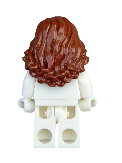The LEGO 6266075 minifigure is adorned with the UB1219 wig, showcasing medium-length wavy brown hair, along with an all-white outfit for a chic look.