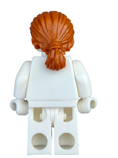 The LEGO 6290250 figure, featuring a ginger hair straight cut with a low ponytail and white outfit, sparks imaginative play.