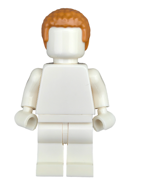 The LEGO 6301980 minifigure features a plain white body standing upright and sports the signature ginger hair coiled wig. This simple, blocky design is typical of LEGO characters, without facial features or clothing details.