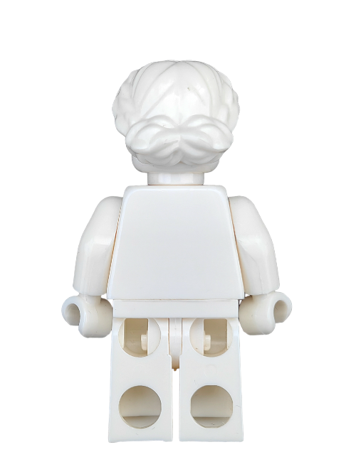A white LEGO 6015217 minifigure with the UB1350 short braided wig is shown from the back against a plain background.