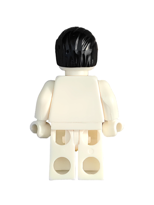 The LEGO Minifigure from the Minifigure Collection showcases black hair combed back, with a plain white torso, arms, and legs, standing against a crisp white background.