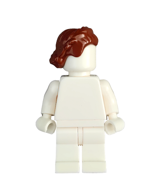 A LEGO 6240205 minifigure, faceless with a white body, sports the Minifigure Wig featuring short brown hair braided on the sides, set against a plain white background.
