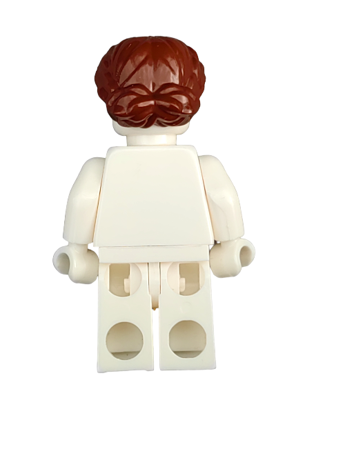 Back view of a LEGO minifigure with light skin, showcasing the LEGO 6240205 Wig, which has brown hair braided on the sides. The figure is unclothed, revealing the classic LEGO body and connectors against a plain white background.