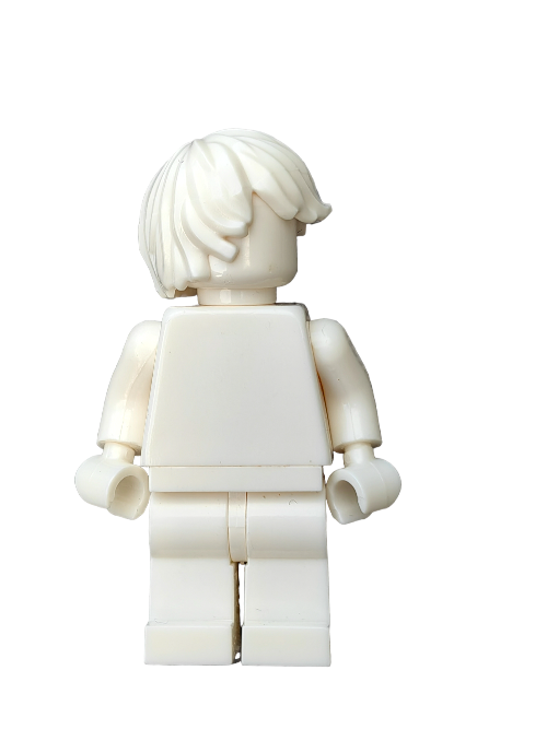 Set against a plain white backdrop, the LEGO 6368303 features a white plastic figurine sporting the UB1303 wig with hair intricately combed to the side. Ideal for collectors and hobbyists, this articulated piece fuels creativity in the miniature universe.