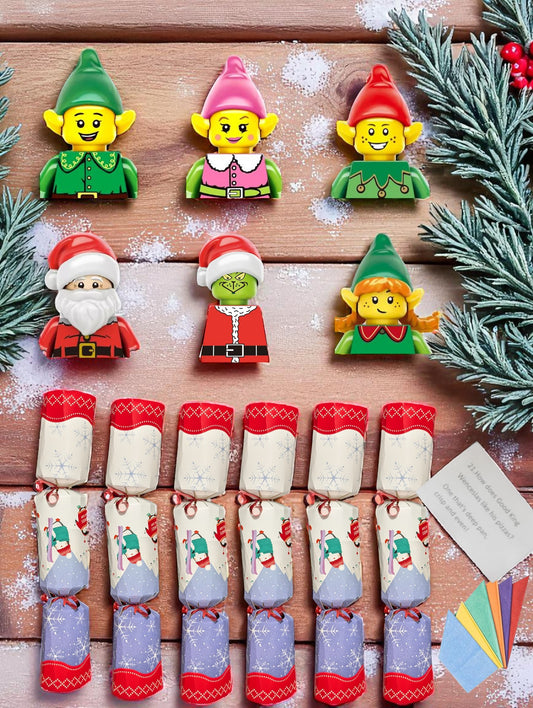 6 Deluxe Christmas Crackers with Christmas Themed Minifigures with SNAPS!