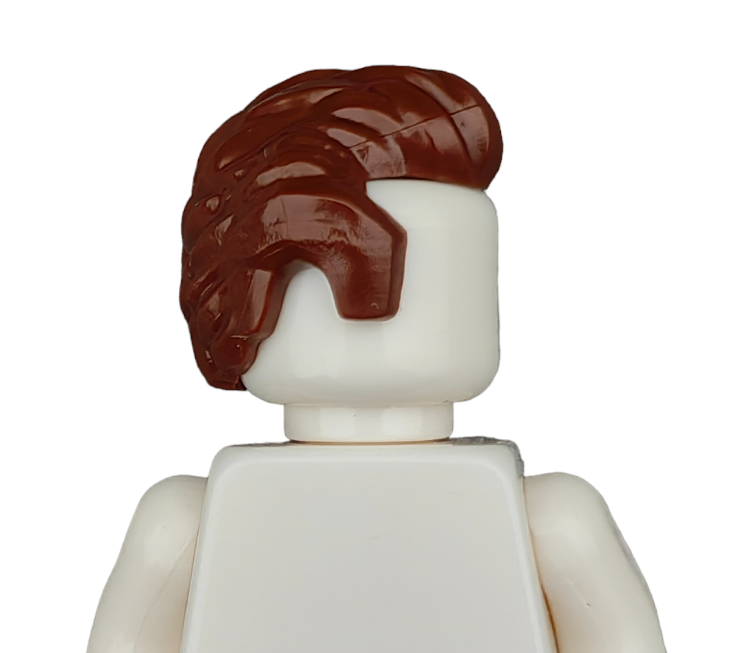 A LEGO Minifigure displaying the medium brown hair from BROWN WIGS, styled in a modern look and facing away on a plain background.