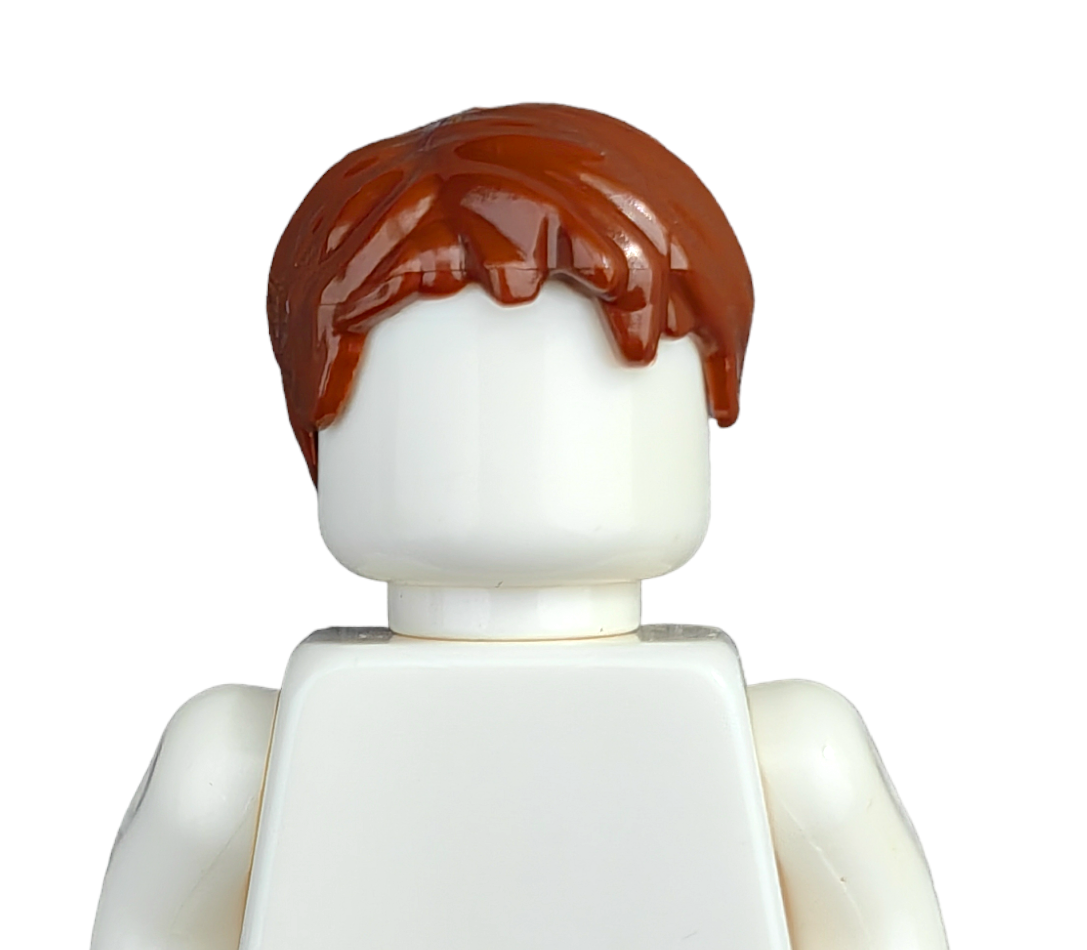 Front view of BROWN WIGS LEGO Minifigure with brown hair and no facial features.