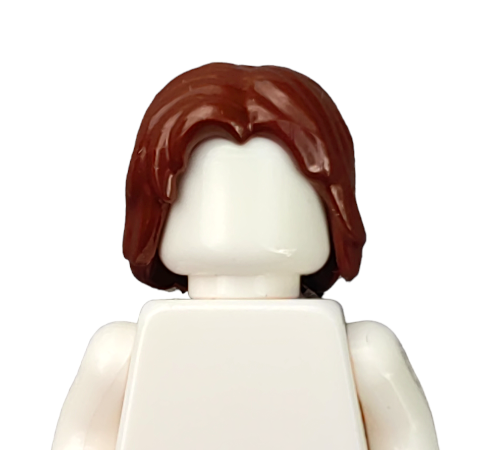 Front view of BROWN WIGS Lego Minifigure, featuring brown hair and a plain face.