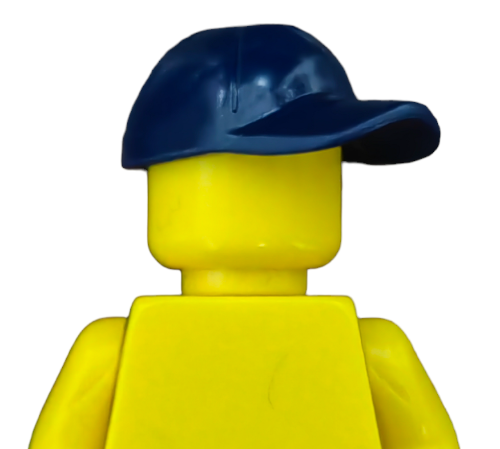 The LEGO minifigure, featuring a blank face and wearing an earth blue cap (product 6056241), strikes a pose against a plain background.