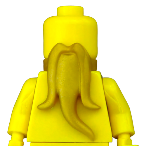 The LEGO 6336258 set features a yellow plastic figure with a detachable gold beard, viewed from behind against a white background, reminiscent of creative minifigure designs.