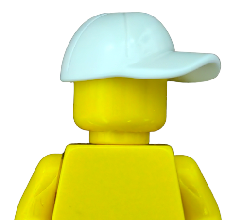 A yellow plastic minifigure from LEGO 6019165, featuring a sideways white cap, displays a smooth, featureless head from the back, ready to enhance any imaginative adventure.