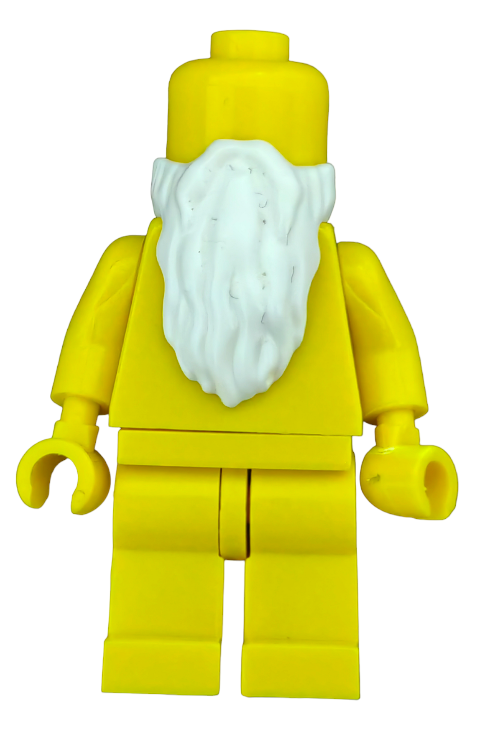 A yellow Minifigure, perfect for customization, stands against a white background, featuring the LEGO product Long white beard - UB1385 without facial features or clothing details.