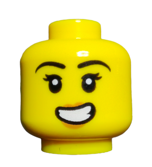 The LEGO Minifigure Head, Female worried expression with black eyelashes (UB1495) is ideal for enthusiasts to unleash their creativity.