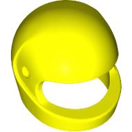 The yellow shiny helmet with an open faceguard from the Motorcycle Helmets for Minifigures collection is ideal for motorcycle enthusiasts or custom minifigures, and it offers a unique top view.
