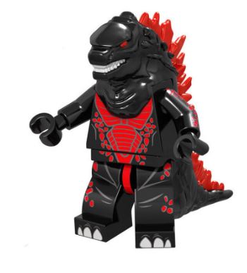 The Godzilla Minifigure Toy, part of the 9 to collect stocking filler series, features a kaiju-like design with a black body, striking red details, fiery red spikes on its back, and clawed hands and feet for a menacing King of the Monsters appearance.