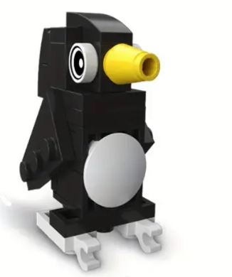 A small penguin figure crafted from interlocking bricks, ideal for animal lovers. With a black body, white belly, yellow beak, and tiny white feet, this model perfectly captures the charm of cute animals. Part of the 10 Cute Little Brick Animals: Hippo, Penguin, Cow, Fox set.