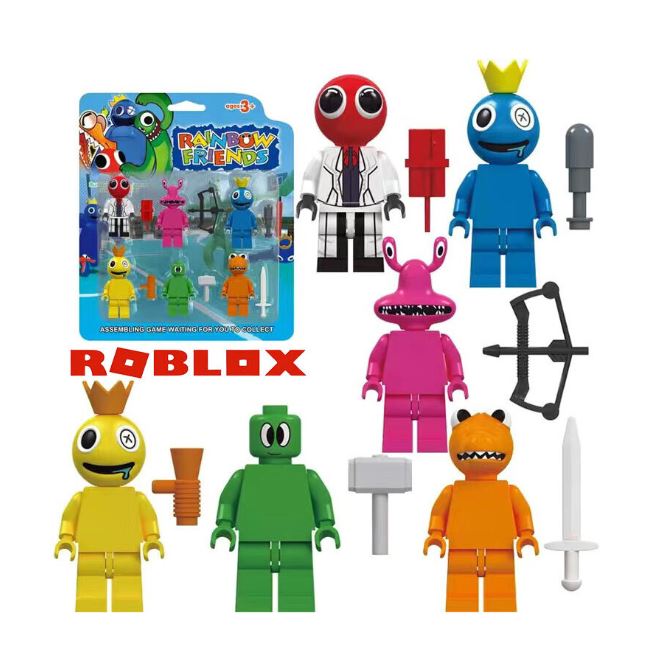 Explore a colorful set of action figures inspired by Roblox Rainbow Friends. This collection, including red, blue, pink, green, and orange figures with playful expressions, is perfect for imaginative play and comes in the 6 Roblox Rainbow Friends Building Block Toy Action Figure Kid Xmas Gift Collection.
