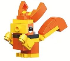 Lego-style figure resembling a small creature features orange and yellow bricks, large ears, and a playful expression—ideal for imaginative play with the 12 Brick Block Forest Animals, including Lion, Elephant, Crocodile, Turtle, Hippo, and Squirrel.