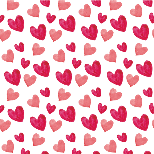 LOVE BACKGROUNDS features a design of pink and red watercolor hearts scattered across a white background.