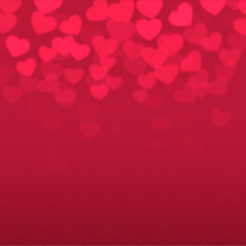 The LOVE BACKGROUNDS feature a red background with a bokeh effect of heart shapes in varying pink and red shades, denser at the top and fading towards the bottom.