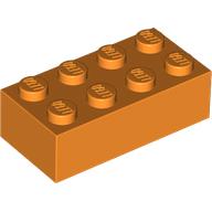 The ORANGE - Bright Orange BRICK 2X4, featuring eight top studs and displayed at an angle, is a versatile BUILDWITH LEGO piece ideal for endless creative possibilities.