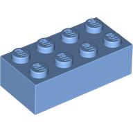 A medium blue Lego piece, the BLUE Medium Blue BRICK 2X4, features a sleek rectangular design with eight top studs.