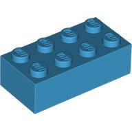 A 3D rendering showcases a striking BLUE -Dark Azur BRICK 2X4, resembling a LEGO piece, with eight prominent studs on top.