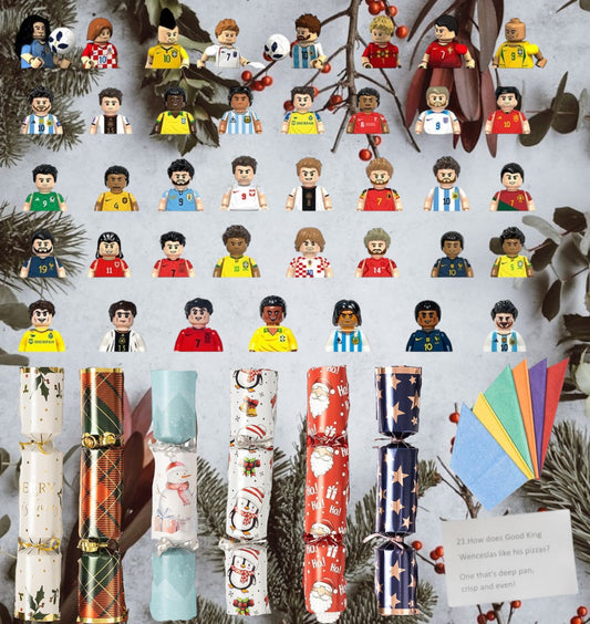 6 Deluxe Christmas Crackers with Random Football Minifigures